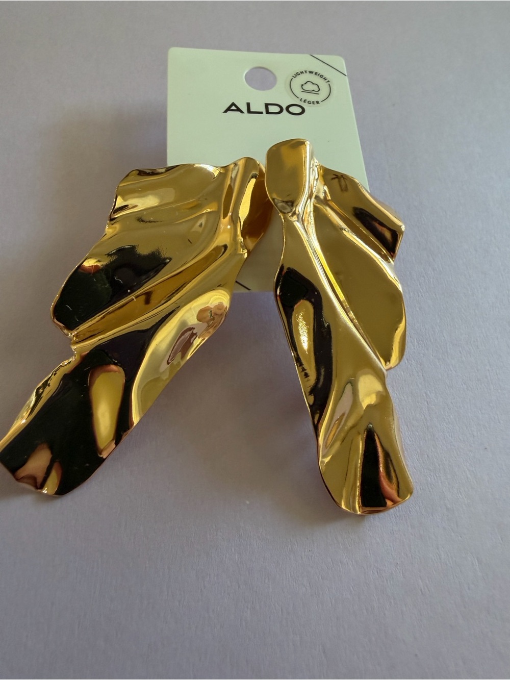 7.5cm ALDO Shiny Gold Sculptural Leaf Earrings